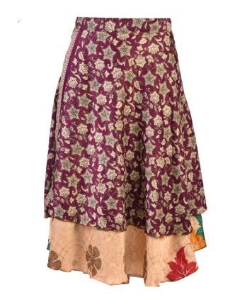 Tříčtvrteční zavinovací sukně z recyklovaných sárí, mix barev a designů