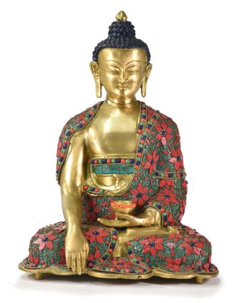 Buddha Šakjamuni, vykládaný polodrahokamy,  34cm