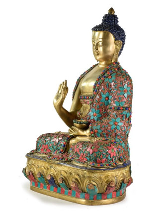 Buddha Amoghasiddhi, vykládaný polodrahokamy,  42cm