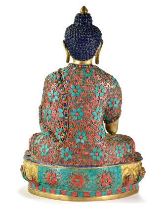 Buddha Amoghasiddhi, vykládaný polodrahokamy,  42cm