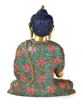 Buddha Amoghasiddhi, vykládaný polodrahokamy,  29cm