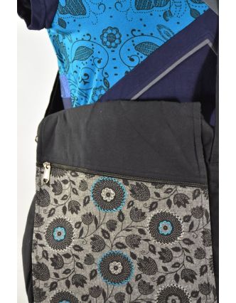 Bavlněná taška přes rameno s potiskem a výšivkou, černo-šedá, 30x30cm