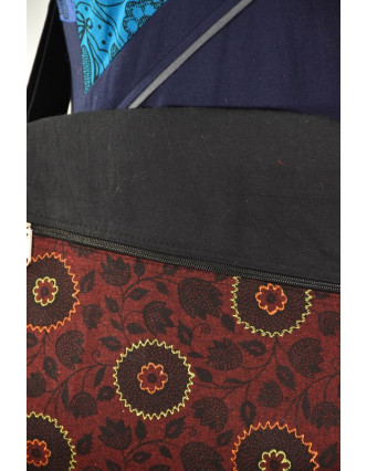 Bavlněná taška přes rameno s potiskem a výšivkou, černo-vínová, 30x30cm