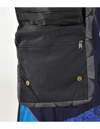 Bavlněná taška přes rameno s potiskem a výšivkou, černo-šedá, 30x30cm