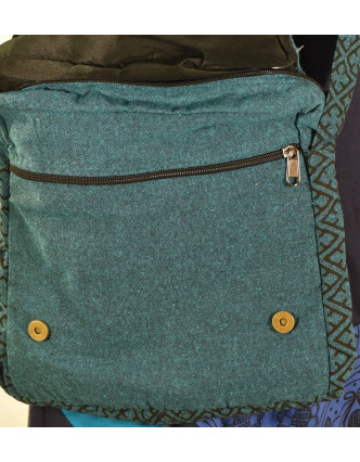 Bavlněná taška přes rameno s potiskem a výšivkou, tyrkysová, 30x30cm