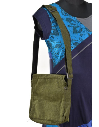 Malá bavlněná taška přes rameno, potisk, zelená, 25x25cm