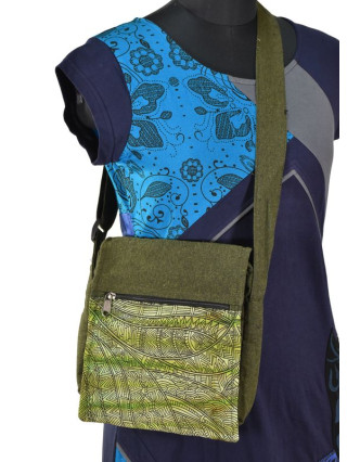 Malá bavlněná taška přes rameno, potisk, zelená, 25x25cm