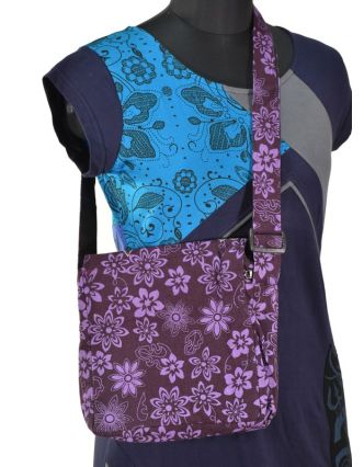 Malá bavlněná taška přes rameno, potisk, fialová, 25x25cm