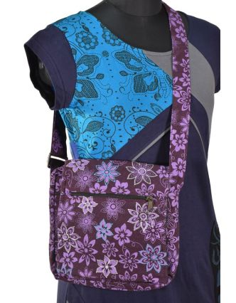 Malá bavlněná taška přes rameno, potisk, fialová, 25x25cm