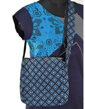 Malá bavlněná taška přes rameno, potisk, tmavě modrá, 25x25cm