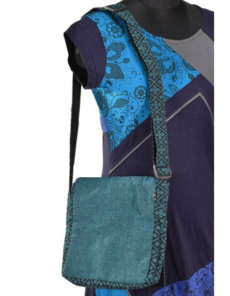 Malá bavlněná taška přes rameno, potisk, modrá, 25x25cm