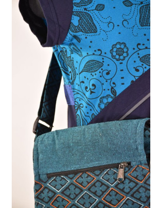 Malá bavlněná taška přes rameno, potisk, modrá, 25x25cm