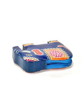 Ručně malovaná kožená peněženk ve tvaru slona, modrá, 11x8cm