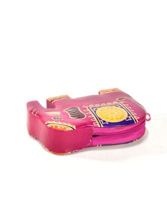 Ručně malovaná kožená peněženk ve tvaru slona, růžová, 11x8cm