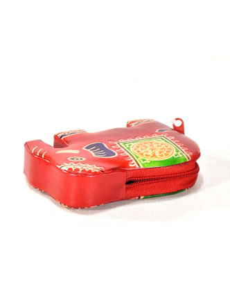 Ručně malovaná kožená peněženk ve tvaru slona, červená, 11x8cm