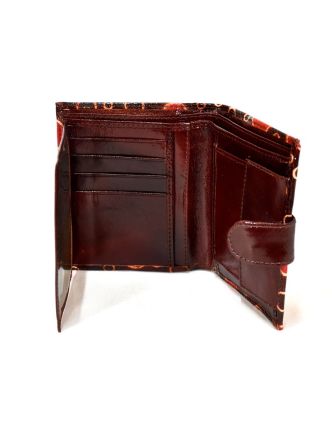 Ručně malovaná kožená peněženka, hnědá s bublinkami, 12x10cm