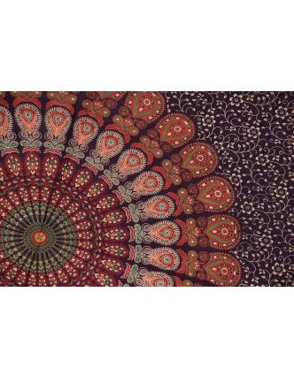 Tmavě fialový sárong s ručním tiskem, "Naptal" design, 110x170cm