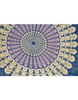 Modrý sárong s ručním tiskem, "Naptal" design, 110x170cm