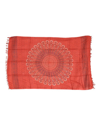 Červený sárong s ručním tiskem, "Naptal" design, 110x170cm