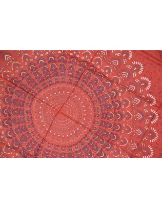 Červený sárong s ručním tiskem, "Naptal" design, 110x170cm