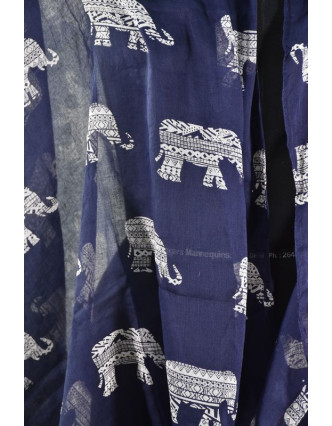 Sárong, bavlna, modrý se slony , cca 95x170cm