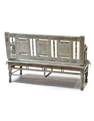 Stará lavice z teakového dřeva, tyrkysová patina, 152x56x86cm