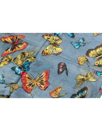 Hedvábný šátek s motivem motýlů, šedý, 170x105cm