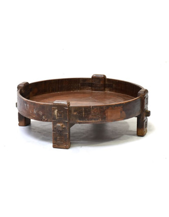 Ručně vyřezávaný kulatý stolek z antik teakového dřeva, prům.88cm výška 28cm