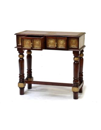Konzolový stolek z palisandru zdobený mosazným kováním, 90x40x85cm