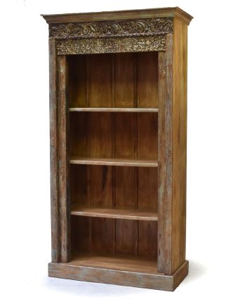 Knihovna z antik teakového dřeva, zdobená řezbami, 99x45x205cm