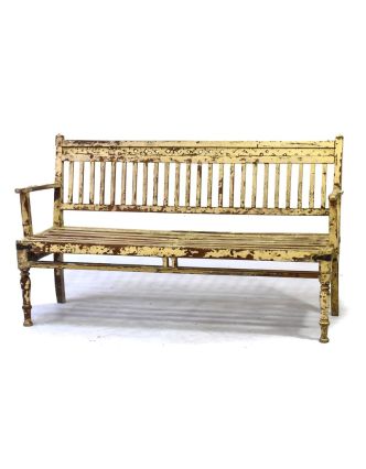 Stará lavice z teakového dřeva, bílá patina, 163x60x94cm