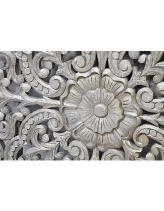 Mandala ručně vyřezaná z mangového dřeva, šedá patina, 107x7x107cm