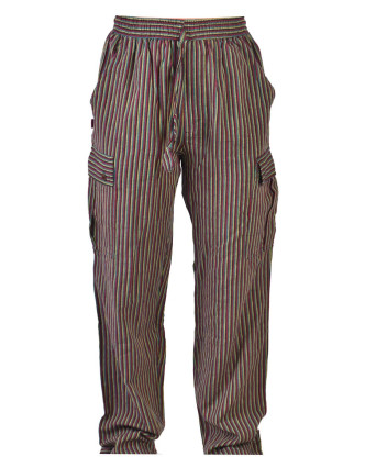 Barevné pruhované unisex kalhoty s kapsami, elastický pas