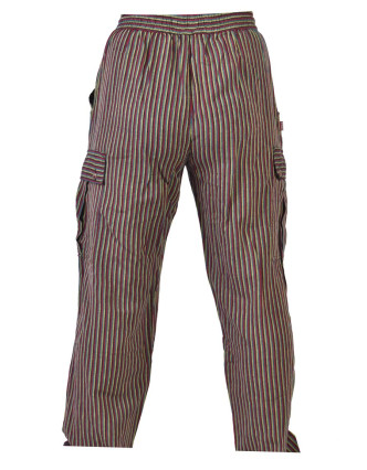Barevné pruhované unisex kalhoty s kapsami, elastický pas