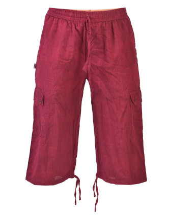 Vínové tříčtvrteční unisex kalhoty s kapsami, elastický pas