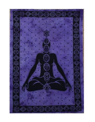 Přehoz s tiskem, čakry Yoga, fialová batika, 200x134cm