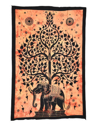Přehoz s tiskem, slon se stromem života, 200x140cm
