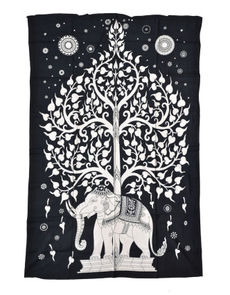 Přehoz s tiskem, slon se stromem života, 200x140cm
