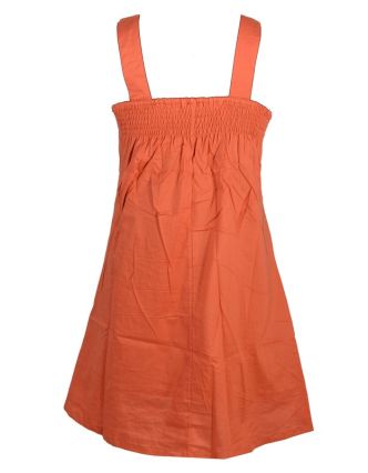 Hnědo-oranžové krátké šaty bez rukávu s výšivkou