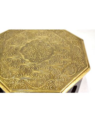 Čajový stolek z mangového dřeva zdobený mosazným kováním, 32x30x15cm