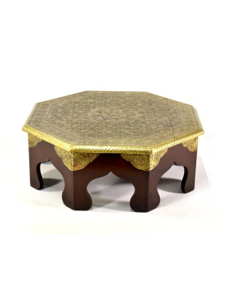 Čajový stolek z mangového dřeva zdobený mosazným kováním, 43x40x15cm