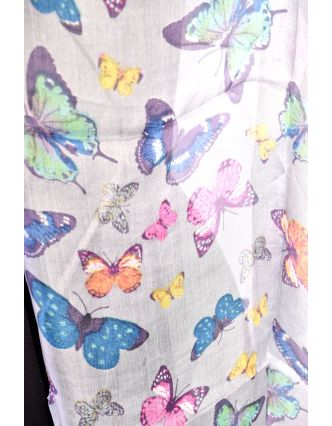 Hedvábný šál s motivem motýlů, modrý, 180x50cm