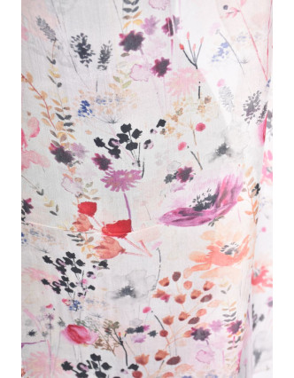 Hedvábný šál s motivem květin, růžový, 180x50cm