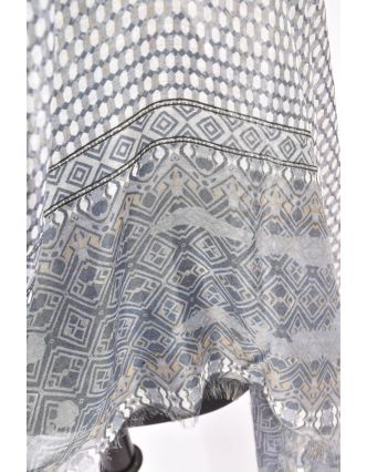Velký šátek s motivem, šedá, 180x110cm