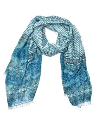 Velký šátek s motivem, tyrkysová, 180x110cm
