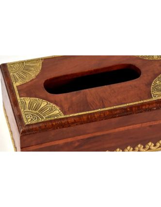 Krabička na kapesníky, drěvěná, zdobená mosazným plechem, 25x15x10cm
