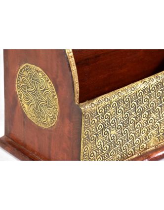 Ozdobný dřevěný pořadač zdobený mosazným plechem, 35x13x23cm