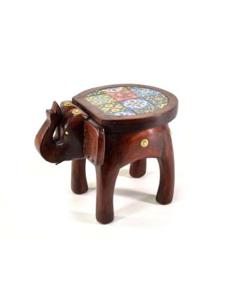 Mini stolička ve tvaru slona zdobená keramickými dlaždicemi, 27x18x20cm