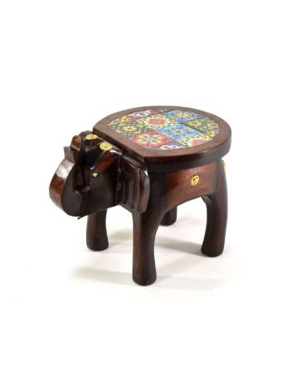 Mini stolička ve tvaru slona zdobená keramickými dlaždicemi, 27x18x20cm