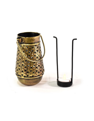 Kovový ručně tepaný svícen na čajovou svíčku, 9x15cm